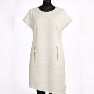 Sharagano White Quilted Mini Dress with Gold Zippers